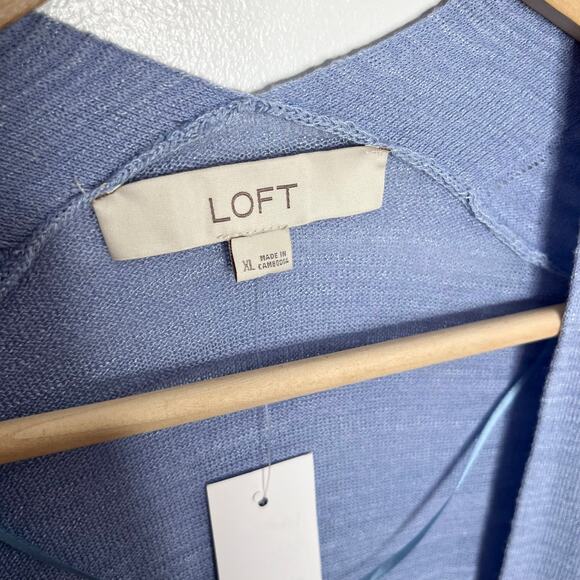 Loft Long Sleeve Open Front Cardigan Sweater Womens XL Blue Cotton Coastal - Picture 4 of 8